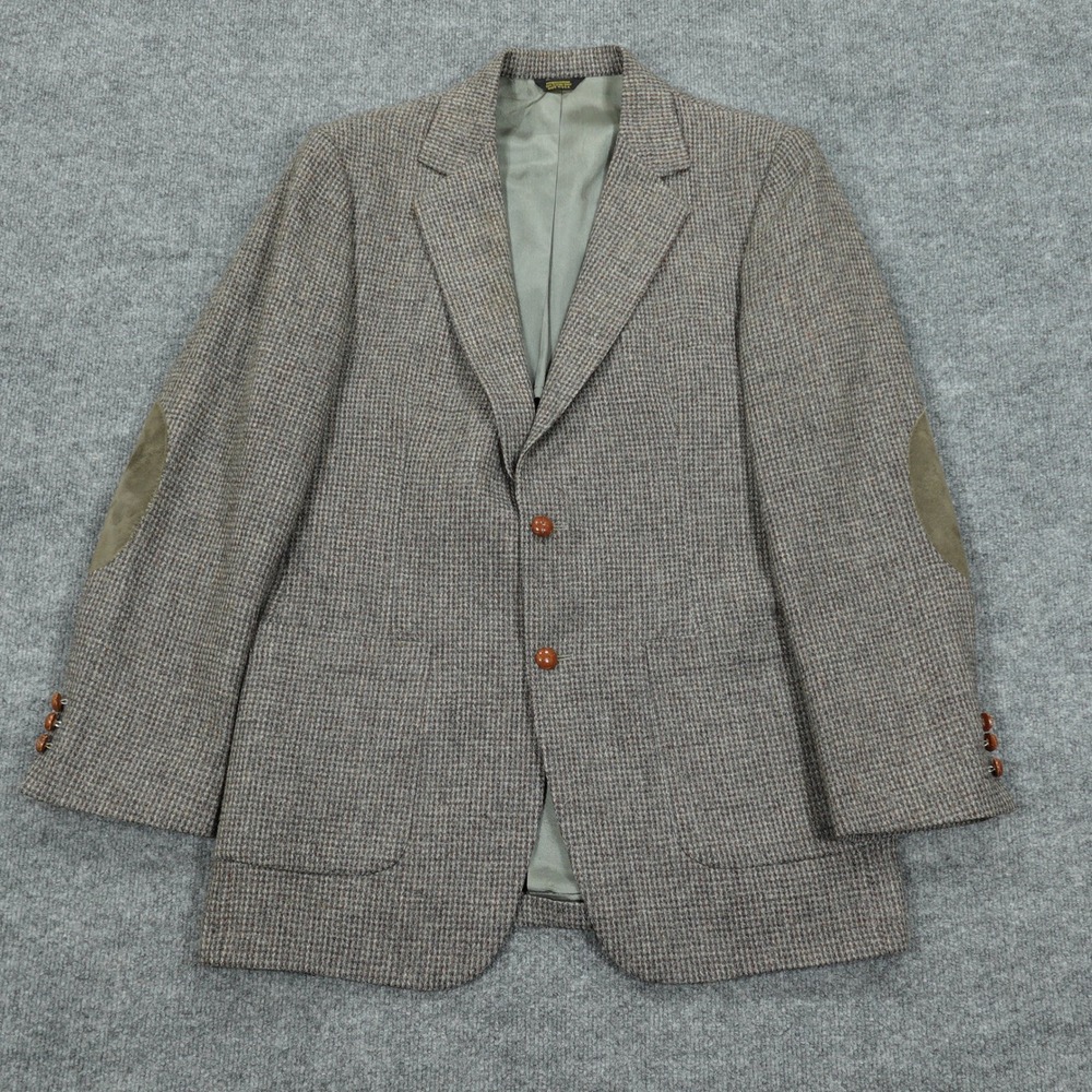 Vintage Colony Park Blazer Mens 41L Brown Houndstooth Elbow Patches Sport Coat